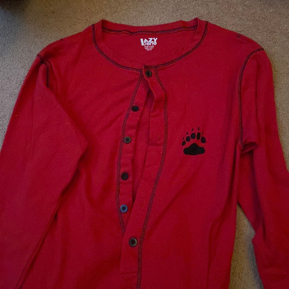 Long sleeve button up onesie with button up “bear butt” flap!